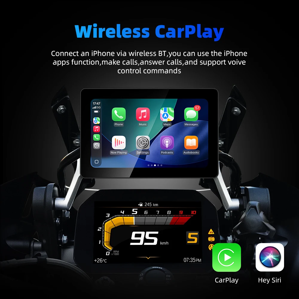 EKIY 7.0 in Wireless Carplay Android Auto Portable Display Screen For BMW Universal Motorcycle GPS Navigation TPMS Motorbike