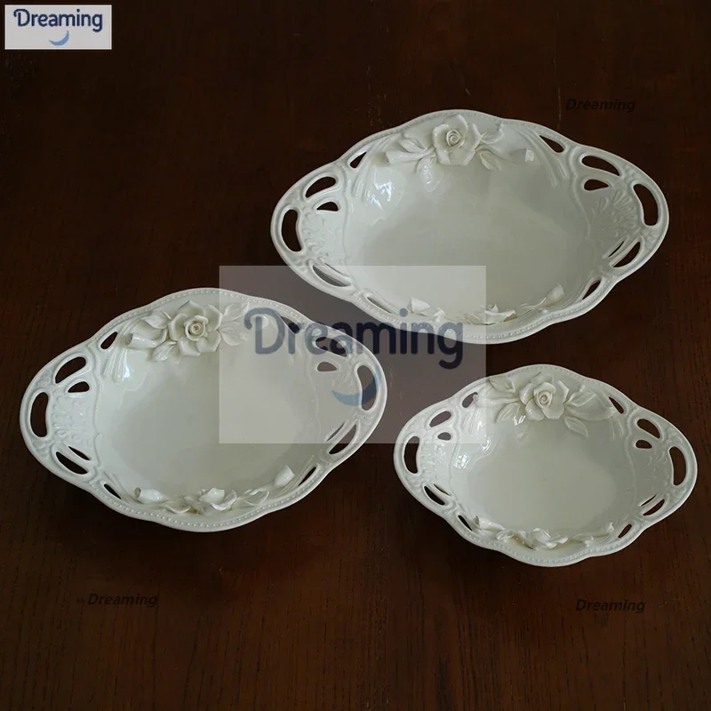 

Export European court style high-end ceramic binaural fruit plate, hand-squeezed rose deep plate