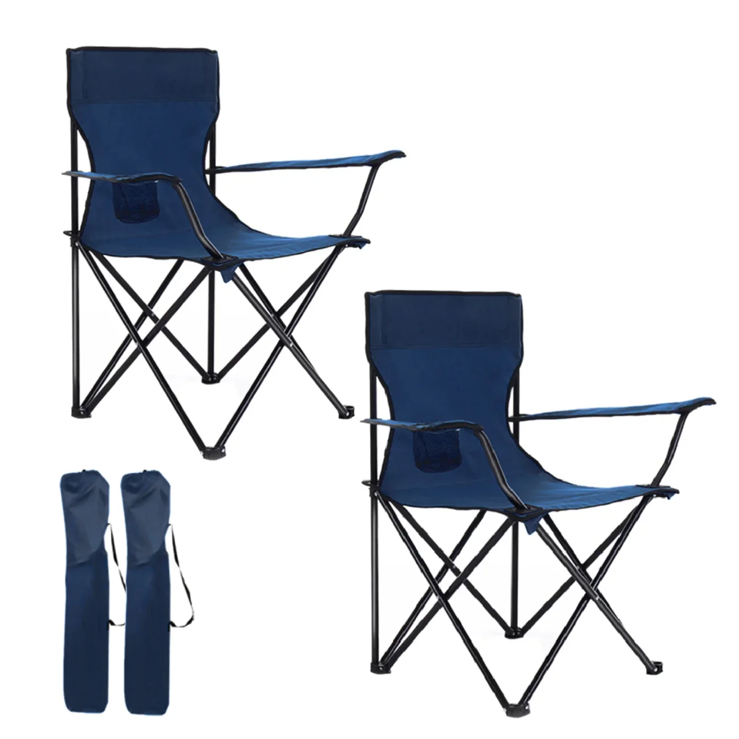 SET 2 Sillas Plegables para Camping, Pesca y Playa - Acampada Exterior con Reposabrazos, Portavasos y Bolsa Lateral - Resistente - 50x50x80cm