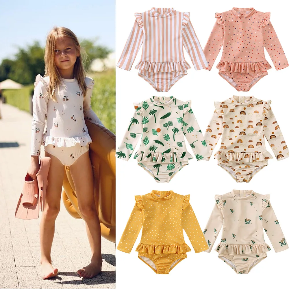 

Summer New Kids Baby Girls Long Sleeve Cartoon Printing One Piece Swimwear Cute Kids Baby Girls Children Swimwear