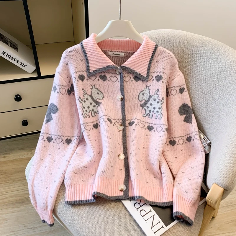 

Женский осенне-зимний повседневный свитер с отложным воротником и длинными рукавами Y2K, японский Harajuku, милый эстетический свободный топ в стиле ретро, свитер