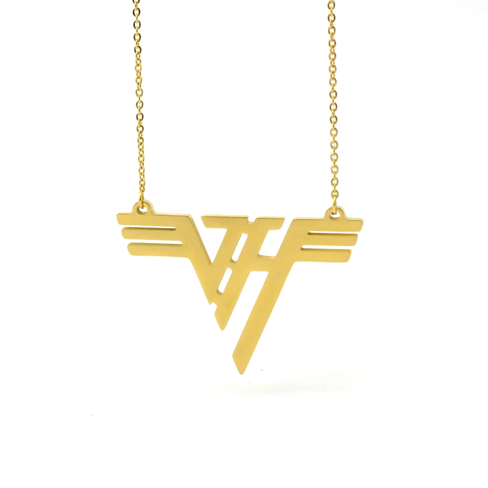 

PARELEGZO VH Charm Eddie 18K Gold Plated Stainless Steel Pendant Van Halen Logo Mena Necklace Classic VH Rock Band Gift