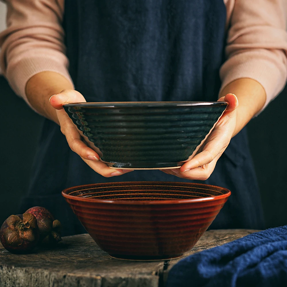 

Japanese style thread ramen bowl glaze becomes large ceramic bowl soup noodle bowl wonton bowl knife noodle bowl dumpling bowl