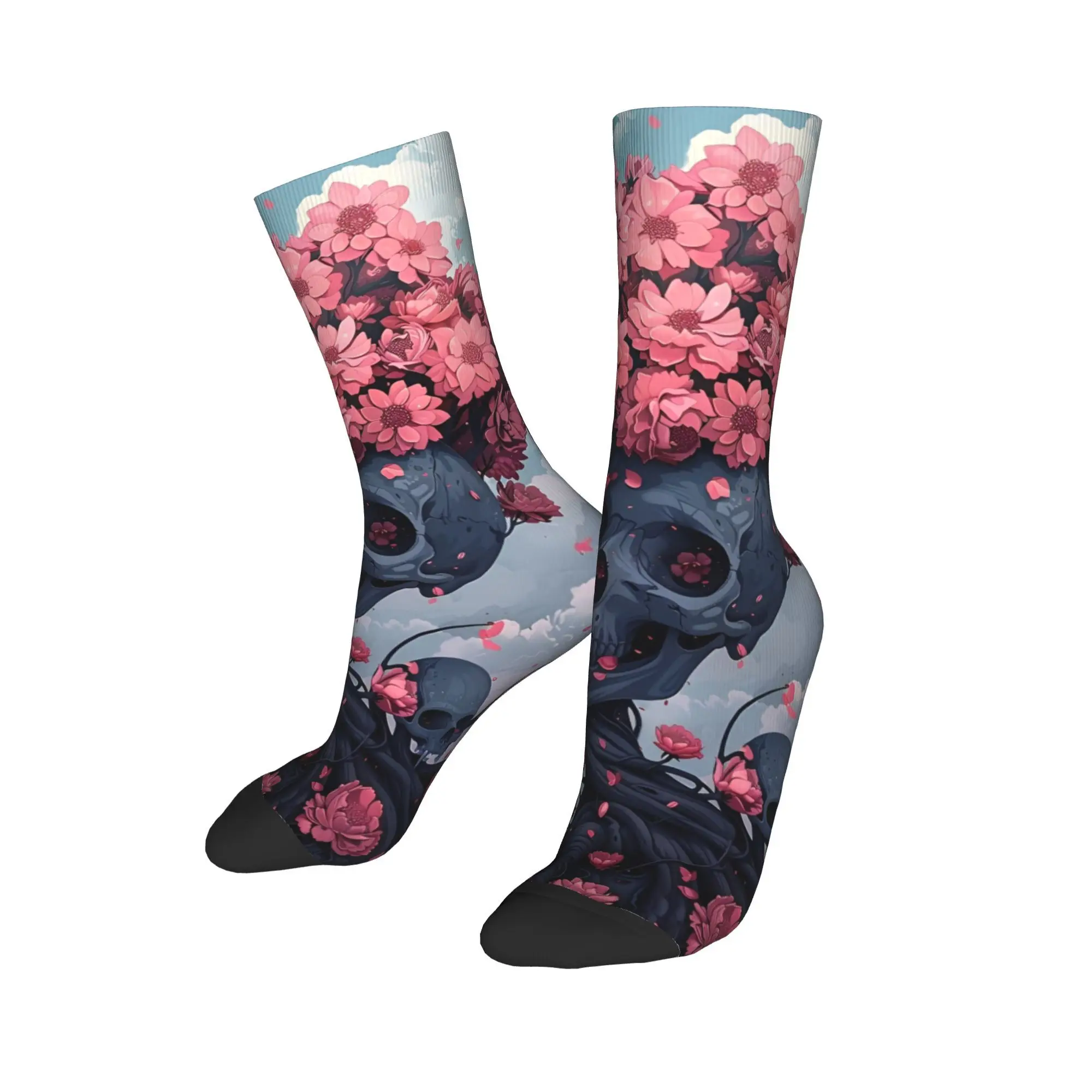 Artistic Skull Pattern Stockings  Design Gothic Socks Autumn Anti-Slip Socks Men's Cycling Warm Soft Socks