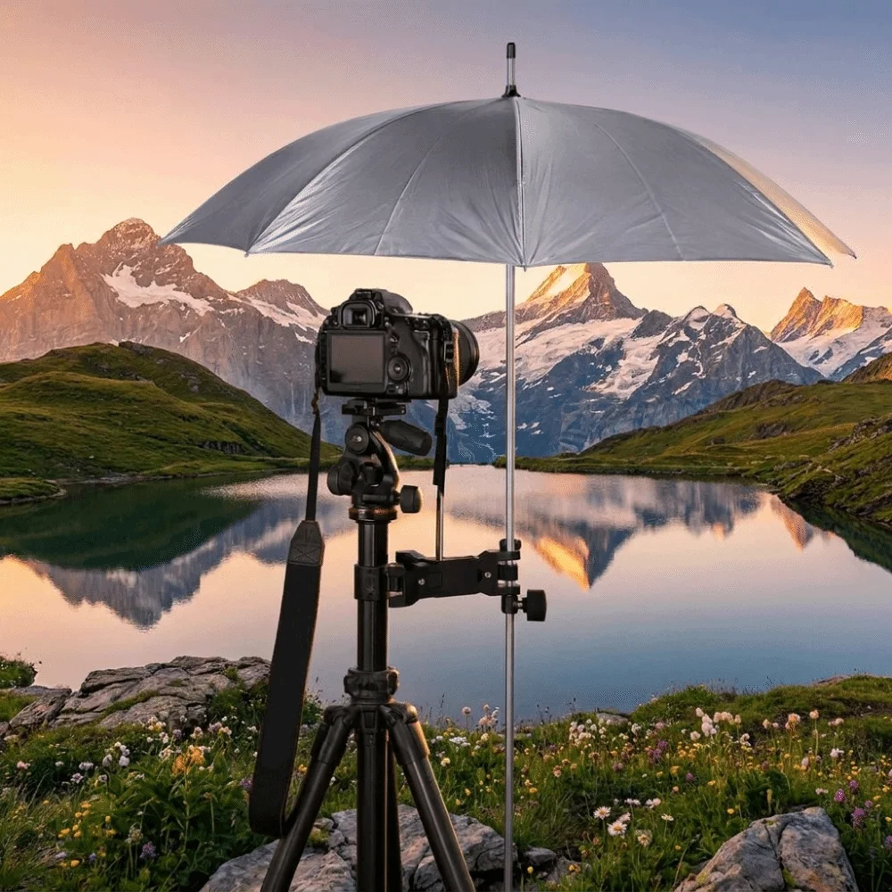 Dual U-Shaped Tripod Umbrella Mount Black Plastic Camera Umbrella Clamp Portable Multifunctional Tripod Umbrella Holder