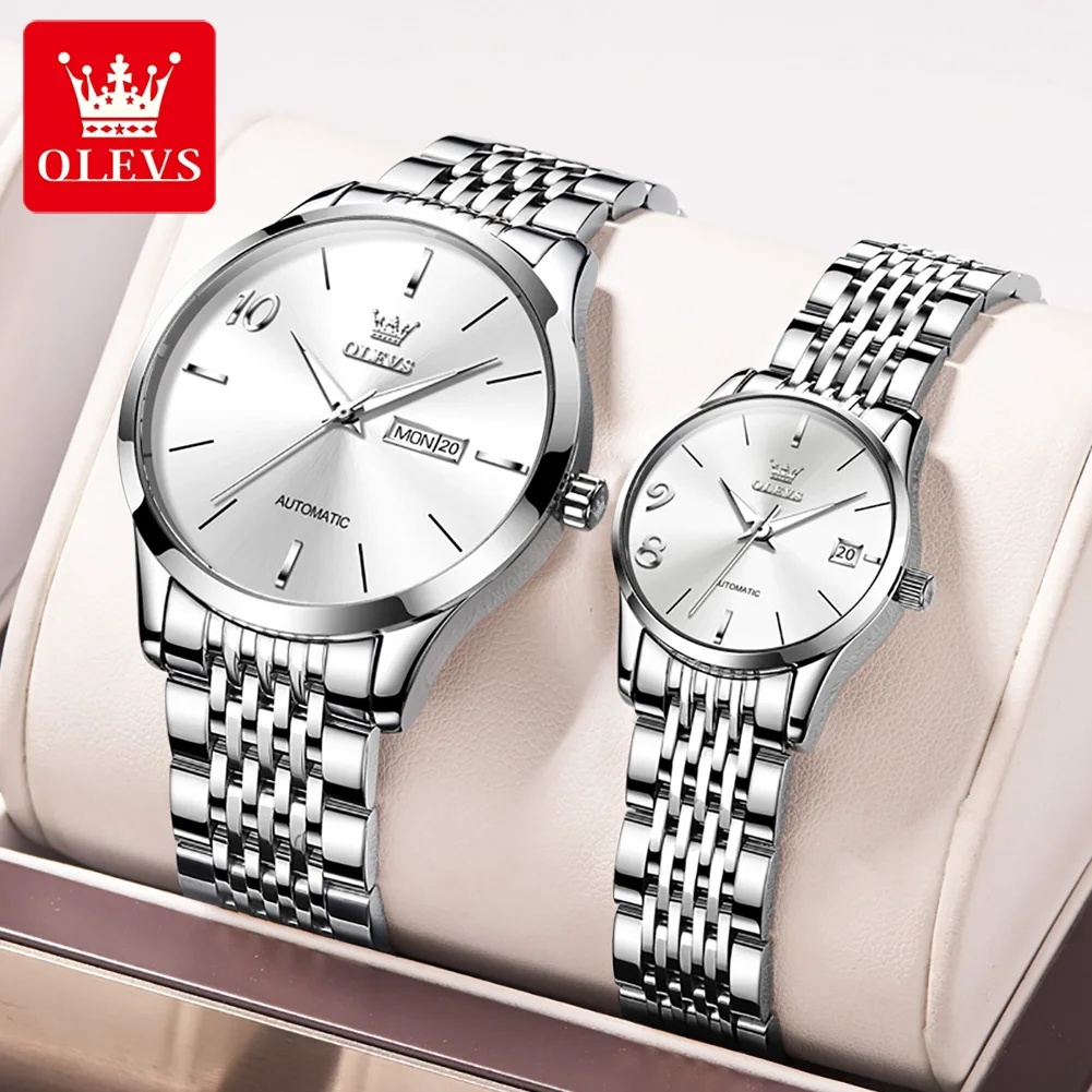 OLEVS-reloj minimalista para parejas, reloj de pulsera mecánico automático de lujo para negocios, regalos para mujeres, resistente al agua, fecha 6632