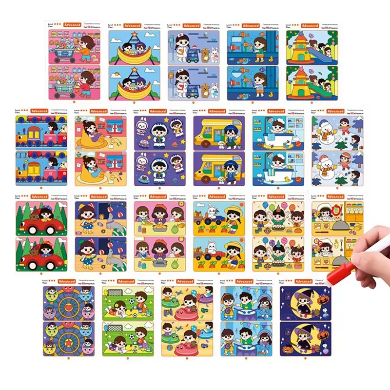 Rewritable Find Differences Card Game Set Puzzle Board Focus Observation Training Props Festival Surprisiong Gift Party Game ZYF