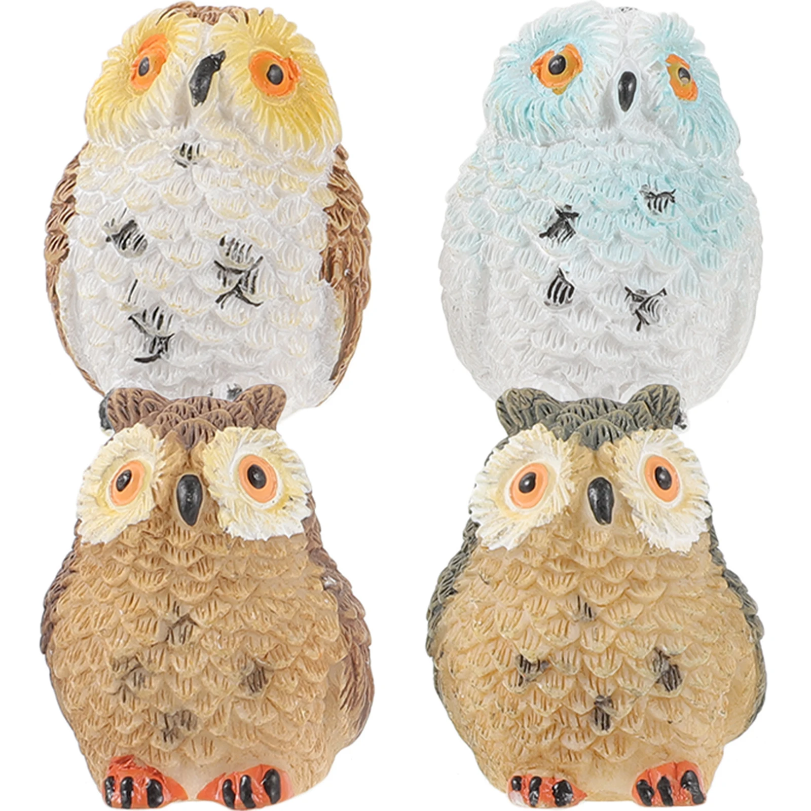 

4PCS Owl Resin Ornaments Mini Animal Statue Micro Landscaping Ornament Garden Desk Barefooted Crafts Gifts Home