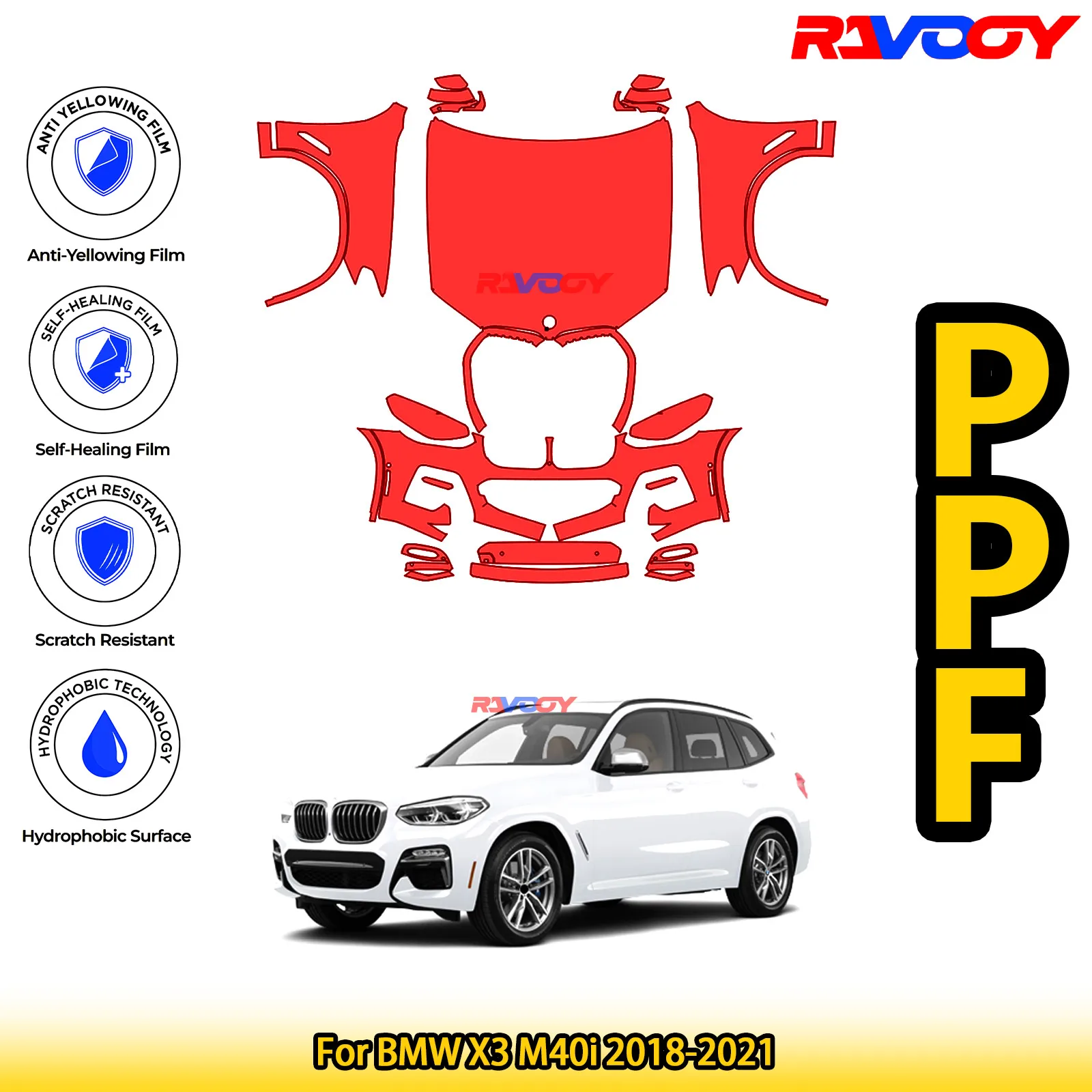 

Для BMW X3 M40i 2018-2021 глянцевая матовая черная предварительно вырезанная передняя защитная пленка PPF Kit
