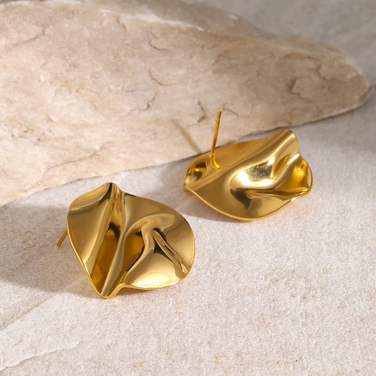 Stainless Steel PVD 18K Gold Plated Tarnish Waterproof Fold Stud Earrings For Woman Jewelry Wholesale INS image 3