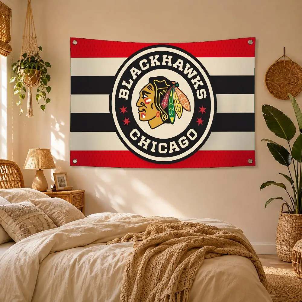 Chicago Blackhawks Hockey Sports Flags Flag Soft skin-friendly Durable Tapestry Outdoor  Flaga  party Home bedroom Decoration