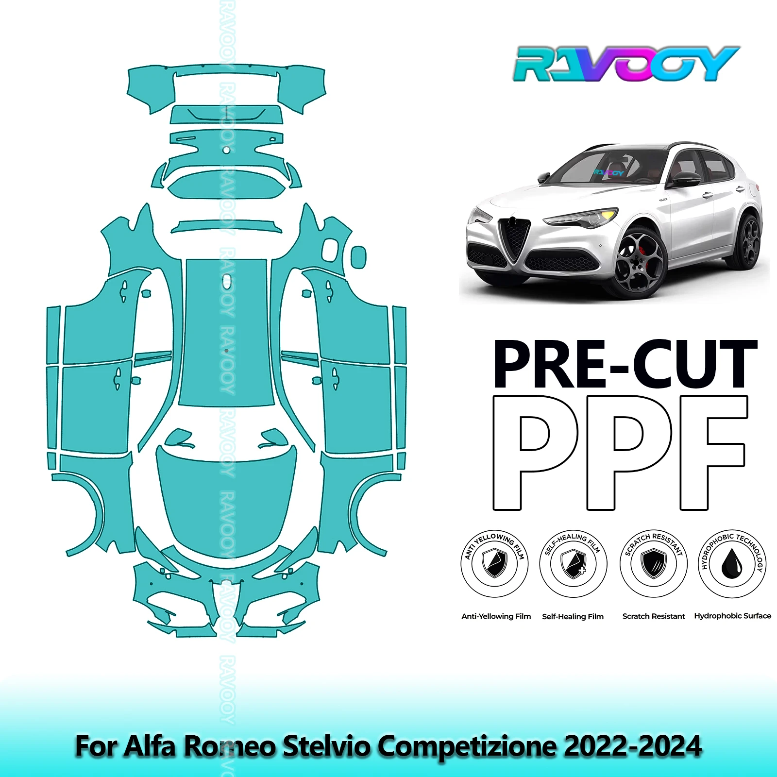 RAVOOY Custom-Fit Precut TPU PPF Full Vehicle Clear Bra Stone Guard EU UK For Alfa Romeo Stelvio Competizione 2022-2024