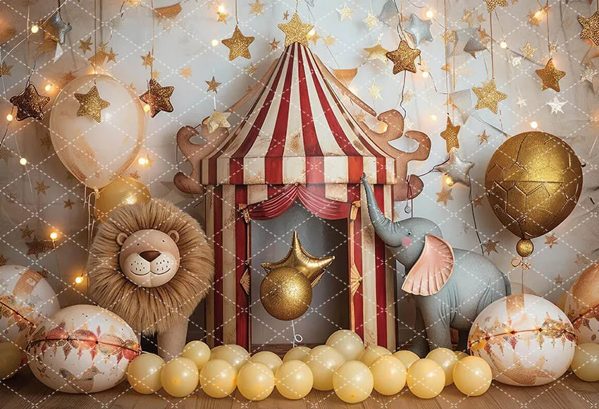 Mehofond السيرك عرض خلفية نجوم بالون الاطفال حفلة عيد ميلاد الحيوان الأسد كعكة سحق ديكور التصوير خلفية استوديو الصور