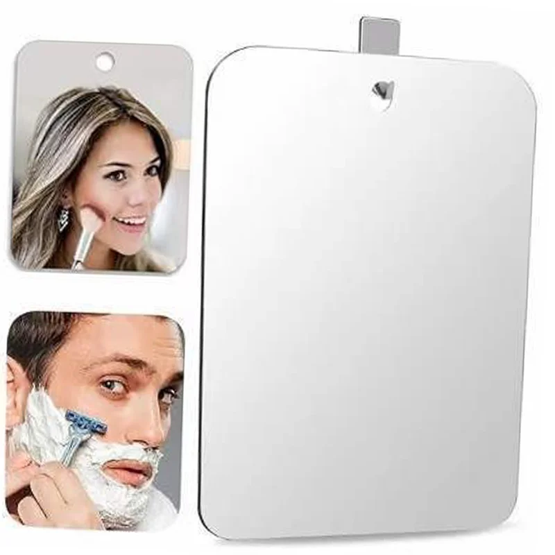 Espejo antiniebla acrílico con succión de pared, espejo de ducha para hombre, afeitado, mujer, maquillaje, accesorios de baño de viaje portátiles