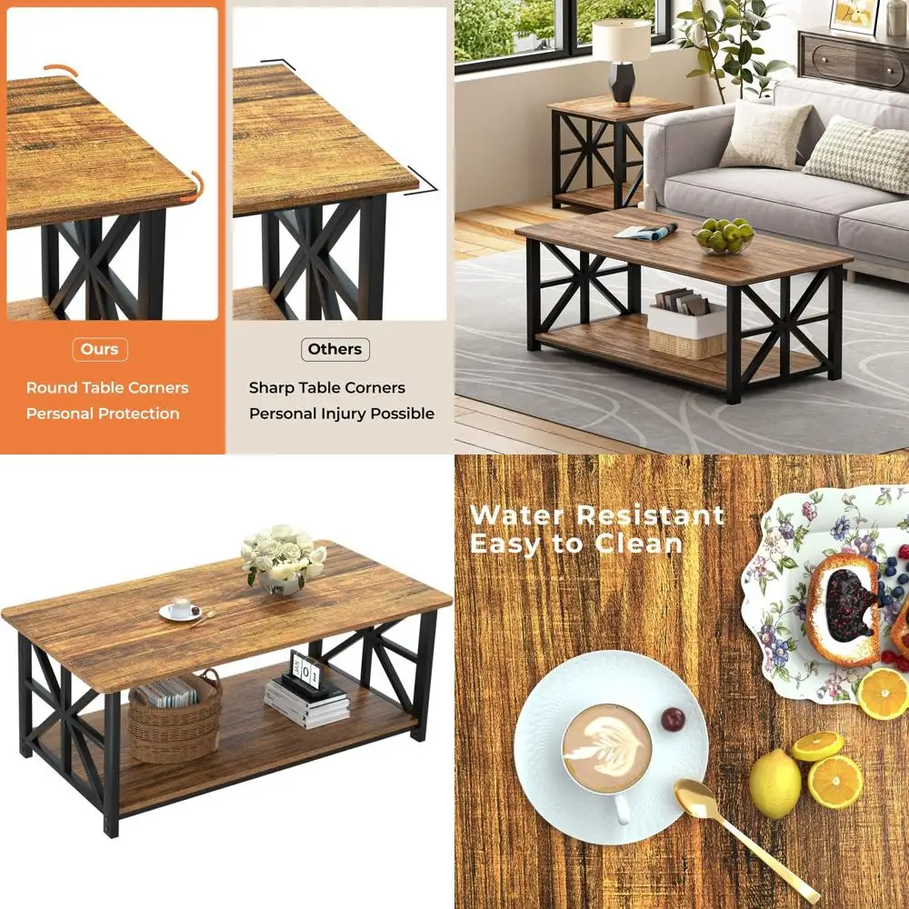 

Круглый угловой журнальный столик, 2-уровневая полка для хранения в стиле фермерского дома, центральная часть гостиной из орехового дерева 39