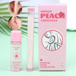 60Pcs Pierced Ear Cleaning Set Peach Ear Piercing Cleaning Solution Ear Holes Cleaning Line Floss Set