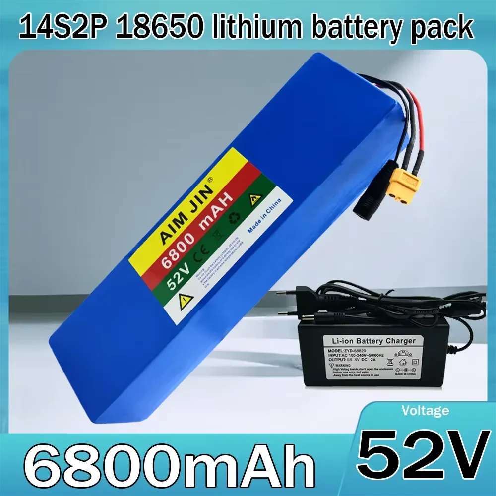 

14S2P 52V 6.8ah lithium battery pack built-in BMS For 1000W 1500W Motorcycle Electric EScooter rechargeable battery+2A charger