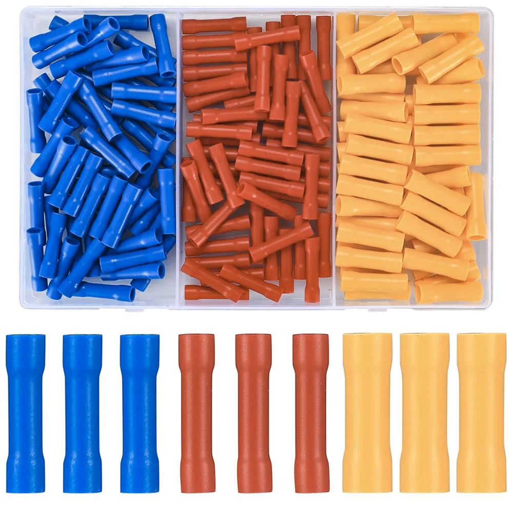 

160pcs Electrical Butt Connectors Kit, Butt Splice Crimp Connectors, Assorted Insulated Electrical Straight Wire Termina