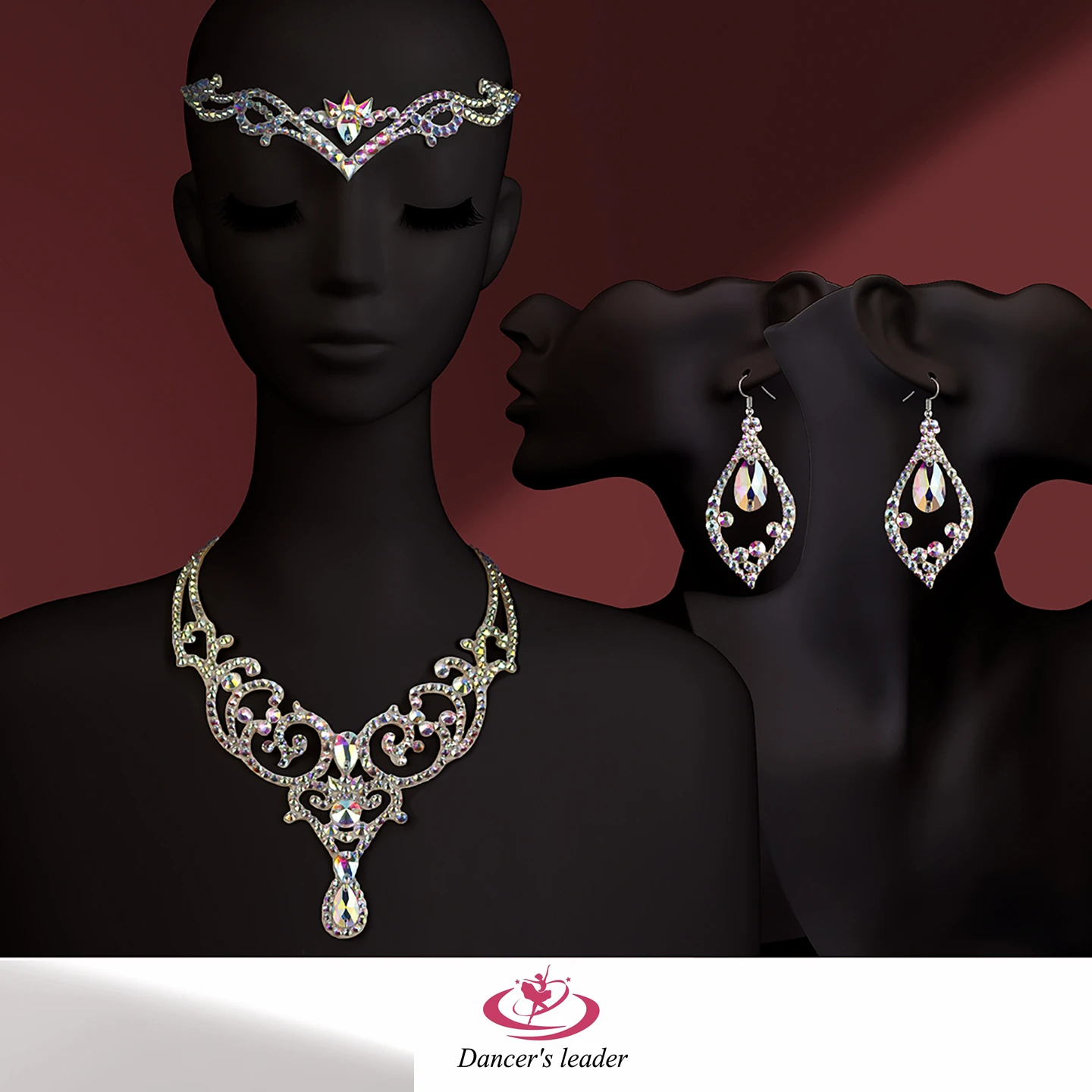 Acessórios de dança do ventre conjunto de três peças colar brincos headwear combinação desempenho competição strass acessórios