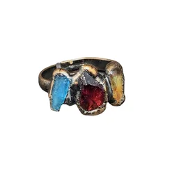 YEEVAA Irregular Three Natural Raw Stone Ring Healing Crystal Vintage Adjustable Open Gemstone Ring Jewelry Gift