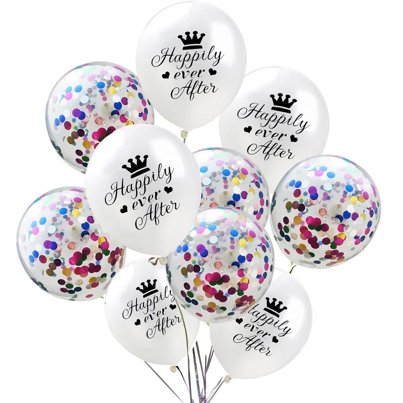 10pcs 12inch Just Married Latex Balloon Wedding Favors Sequins Happily Ever After Balloons Hen Bride Bachelorette Party