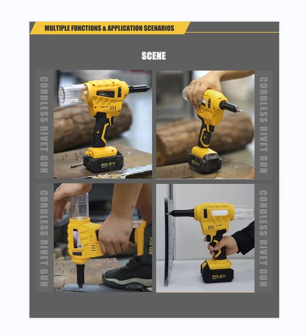 Pistola per rivetti automatica con batteria a percussione a batteria resistente e durevole. Pistola per rivetti per utensili elettrici efficienti