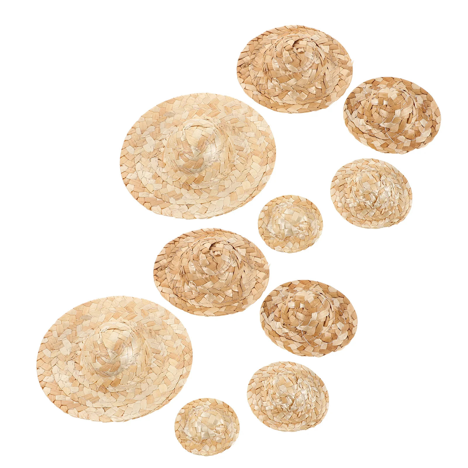Chapeaux de paille miniatures, 10 pièces, utilisation polyvalente, petits bonnets tissés pour l'artisanat de bricolage, ornements de charme rustique, Mini chapeaux tricotés à la main