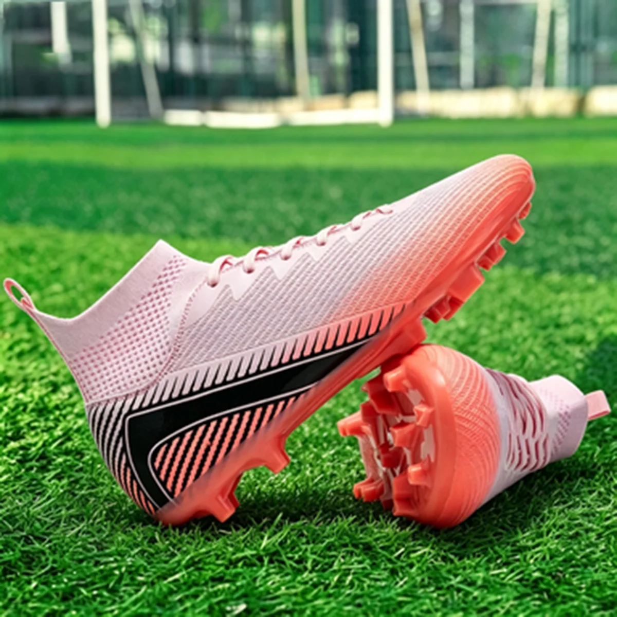Breathable PU Fabric Soccer shoes AG FG TPU Long Stud Wear Resistant Anti Slip Kids Youth Men Women Grass Training