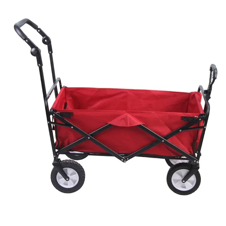 2 handles pull and push camping wagon canvas folding shopping cart foldable trolley with beach wheel