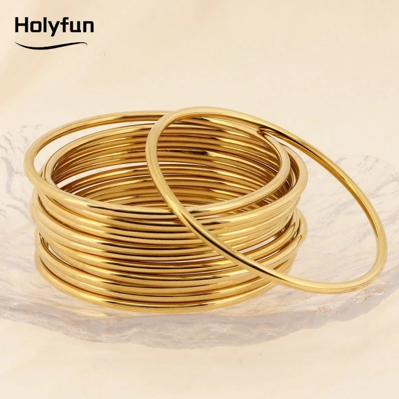 Fadeless Stainless Steel Bangle Bracelet For Women Non Fading Circular Minimalist Women\'s Hand Bracelets Woman Luxury Jewelry