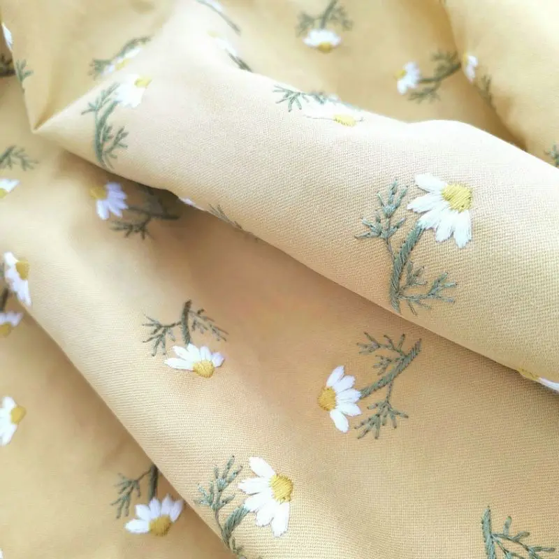 2YDS Linen viscose embroidery fabric girl small flowers embroideried clothing for woman dress apparel children fabric