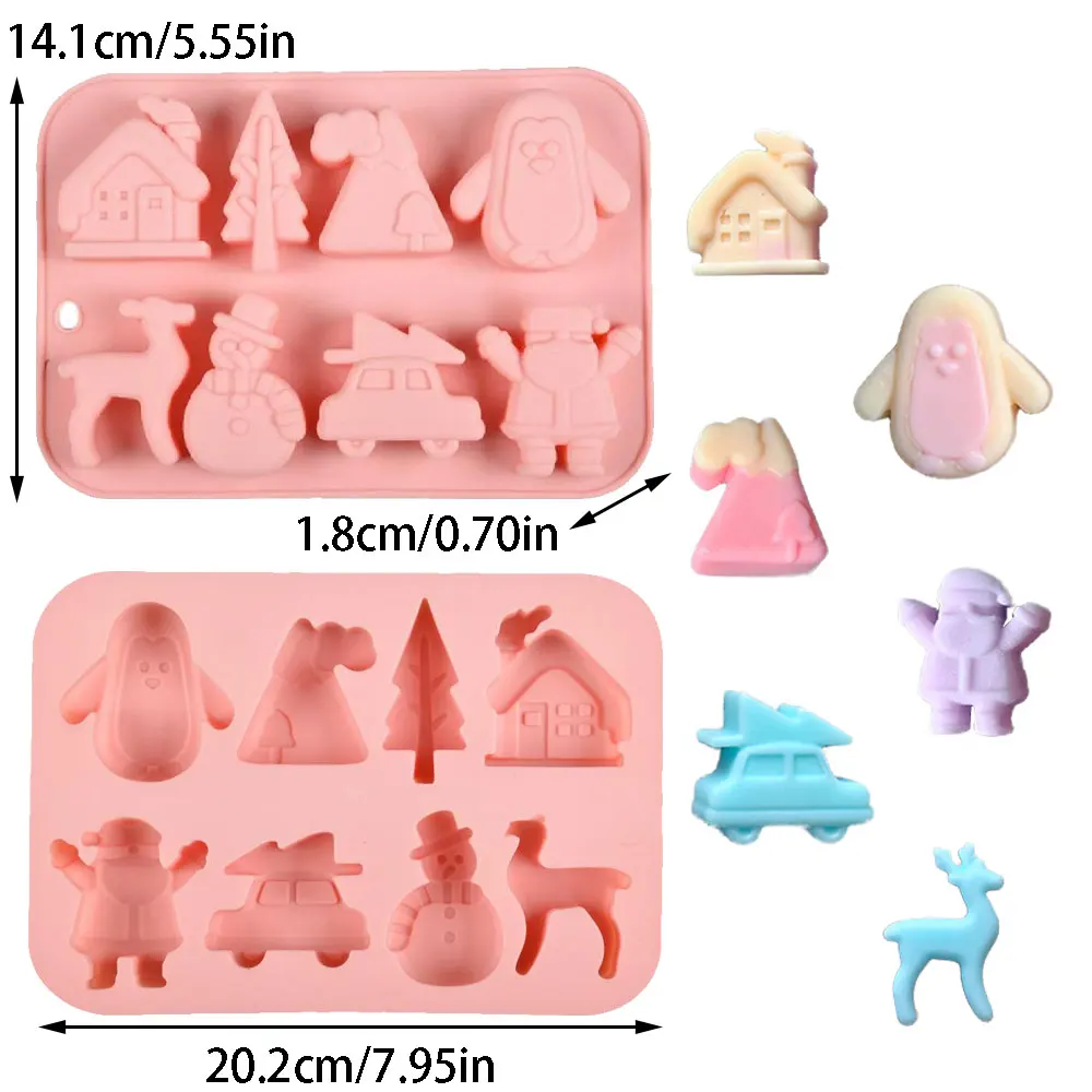 8 تجويف سانتا كلوز شجرة البطريق ثلج سيليكون قالب شمع شمعة معطرة الراتنج قالب اليدوية الجص الطين زينة عيد الميلاد #6