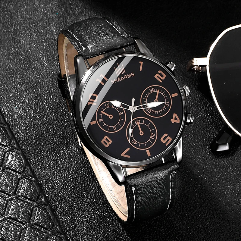 Men Black Watches Fashion Casual Business Watch Leather Strap Luxury Sports Quartz Wrist Watch Relogio Masculino