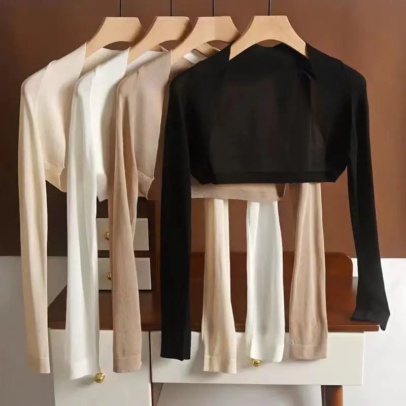 

Faionable Summer Long Sve Ice Silk Knitted Cardigan Ultra-Thin Wrap Outerwear Comfortable Soft V-Ne Coat for Women