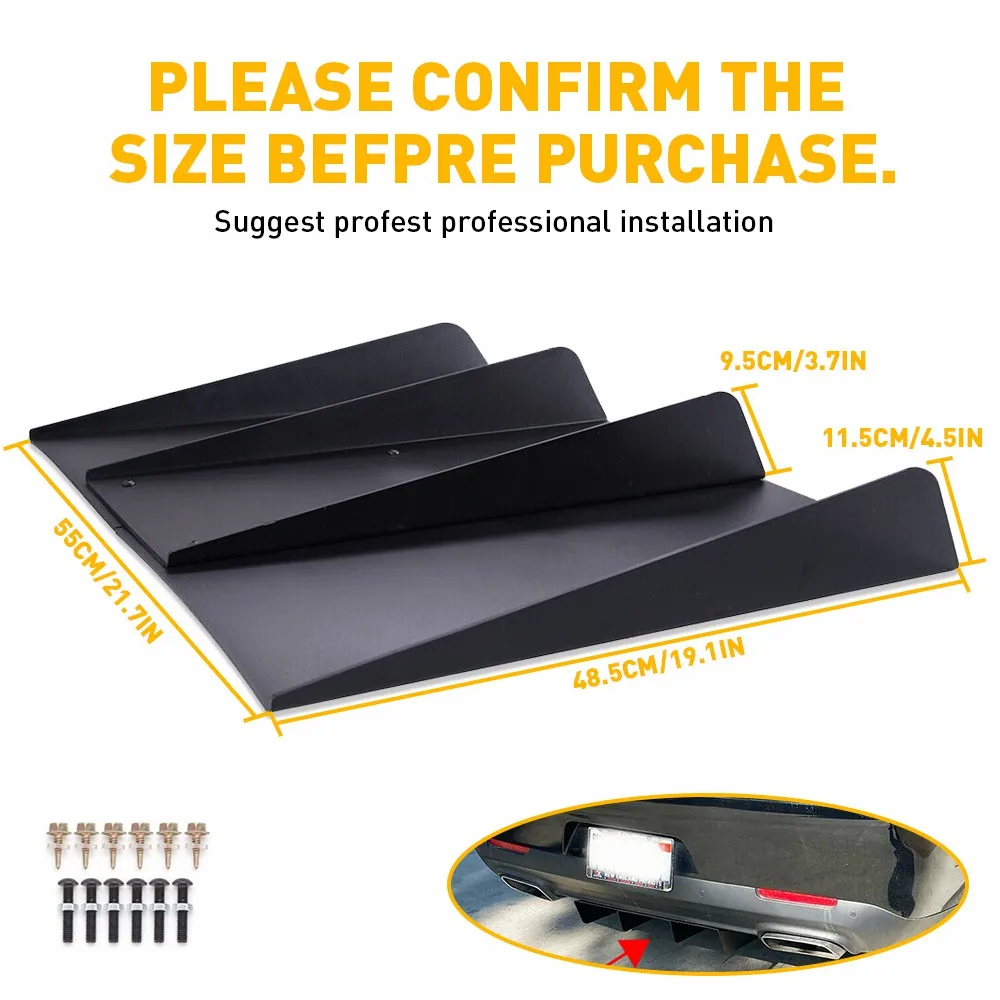 Universal Rear Diffuser Fins Bumper Splitter Chin Spoiler Lower Lip Spoiler Diffuser Gloss Black Car For Dodge Challenger