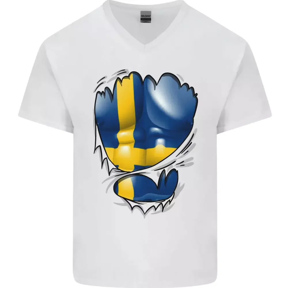 Swedish Gym Teared Flag Muscles Sweden Men's  Cotton T-Shirt  Tees High Quality 100%Cotton Short Sleeve