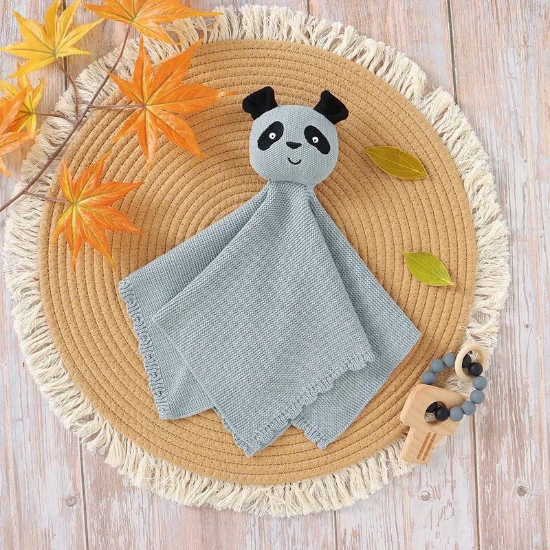 Toalha de malha de algodão infantil Appease, Toalha Conforto, Panda Bonito, Cobertor Calmo Recém-nascido, Cama Kid Sleep Toy, 37x37cm