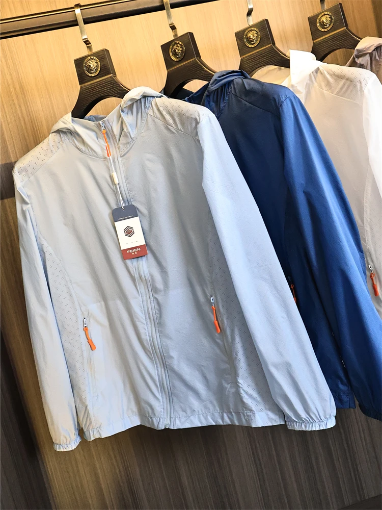 

Ультратонкая мужская куртка с капюшоном UPF50, дышащее пальто с отверстиями для подмышек, однотонное летнее модное дышащее длинное пальто све