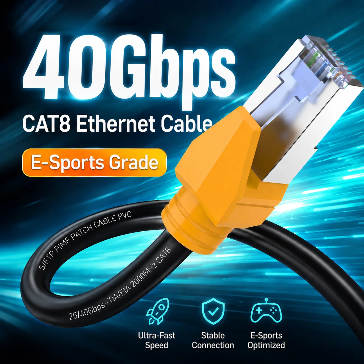 Câble Ethernet YYTEEK CAT8 1FT-100FT 40Gbps 2000MHz RJ45 Câble réseau LAN 28AWG Cuivre pur Double blindage Nickelé