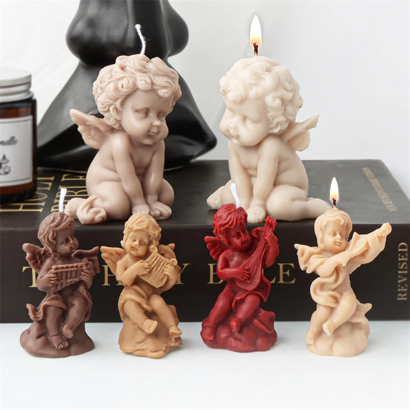 DIY Angel Scented Candle Silicone Mold 3D Winged Angel Band Cake Chocolate Ornament Handmade Gypsum Soap Candle Making Supplies