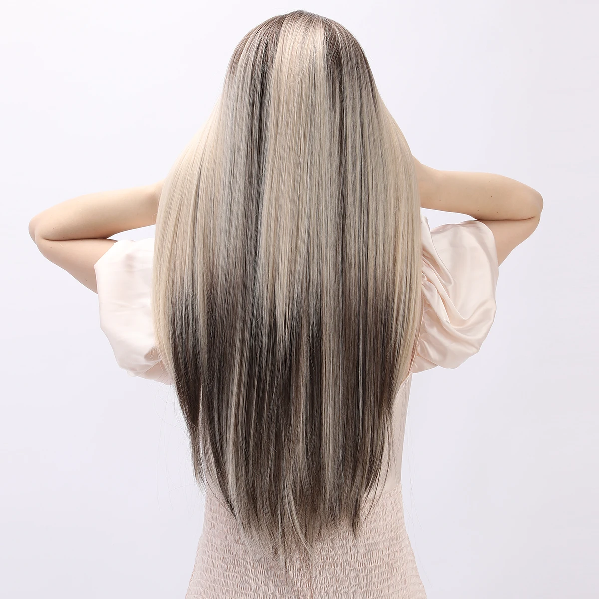 Perruque Synthétique Lisse et Bouclée avec Raie au Milieu pour Femme, Perruques de ixCosplay, Degré de Chaleur, Dégradé Gris Foncé