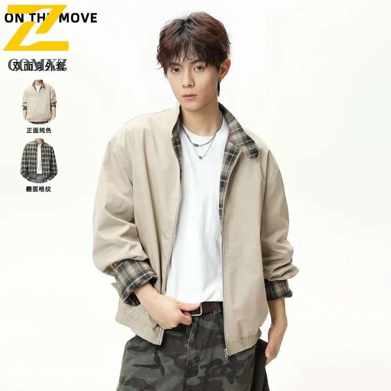 

COMXZ 2025 Mens Spring Autumn Lightweight Stand Collar Jacket Casual Sun Protection Cardigan Simple Solid Color Versatile Coat