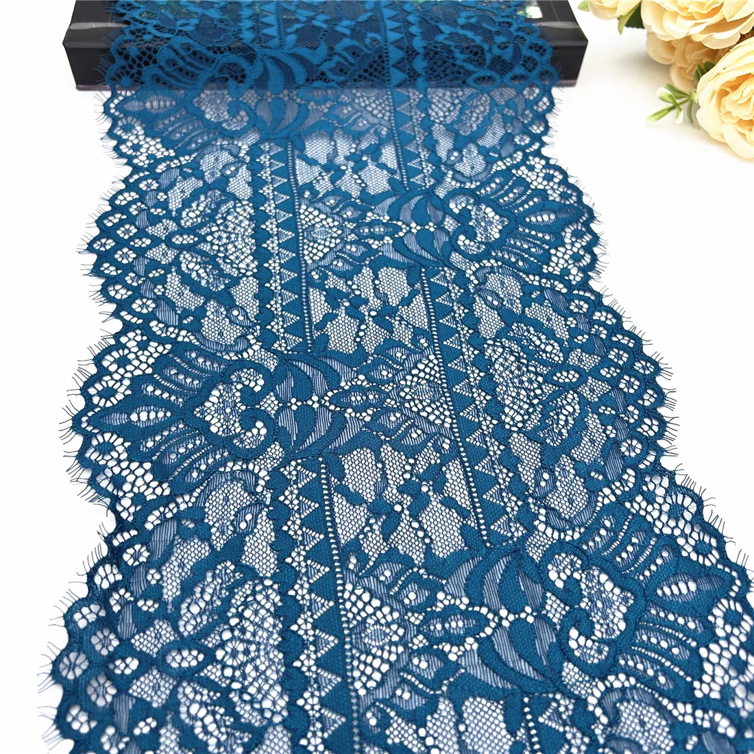 3y/lot Width 23cm Teal Blue Elastic Lace Eyelash Trim For Dress Clothes Skirt Hem Underwear Sewing Craft DIY Apparel Fabrics