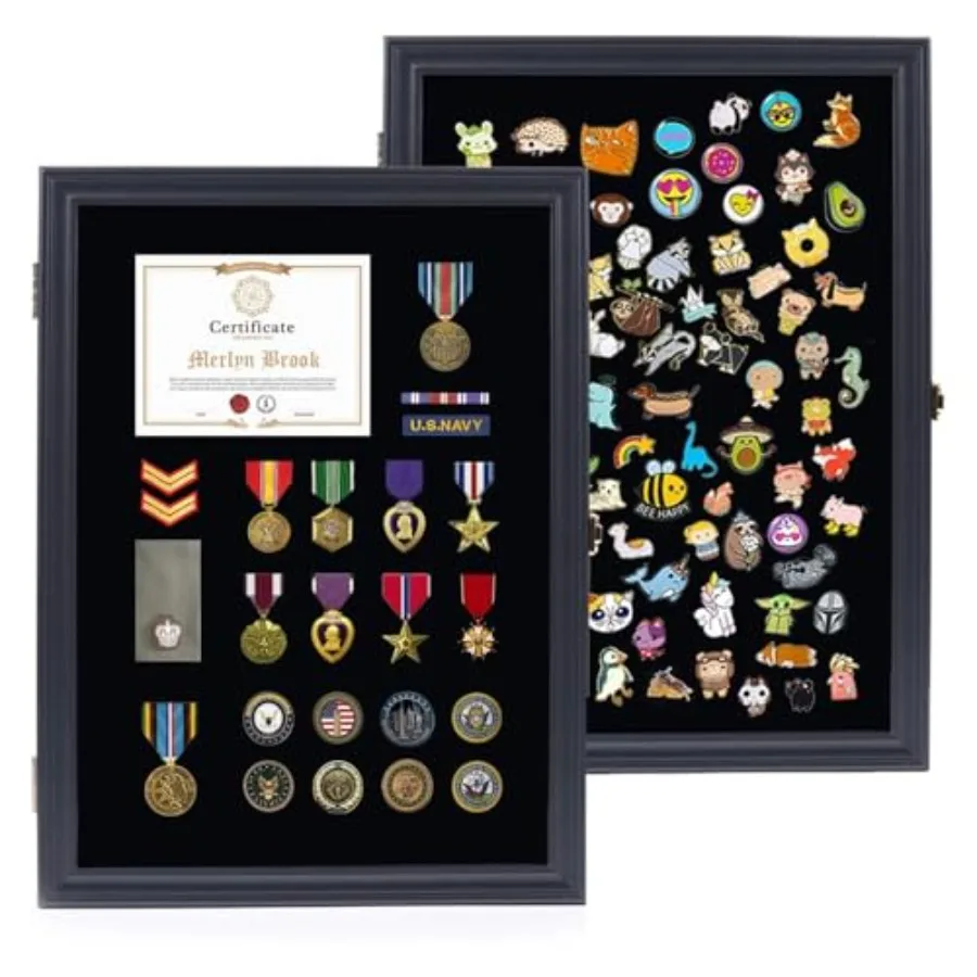 

Pin Display Case with Locking System - 19x14 Enamel Pin Display Board for Medal and Patch Collection - UV-Protected Shadow Box