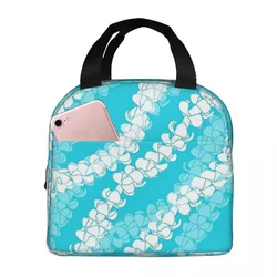 Puakenikeni Single Leis On Turquoise Lunch Bags Bento Box Waterproof Lunch Tote Resuable Picnic Bags Cooler Thermal Bag