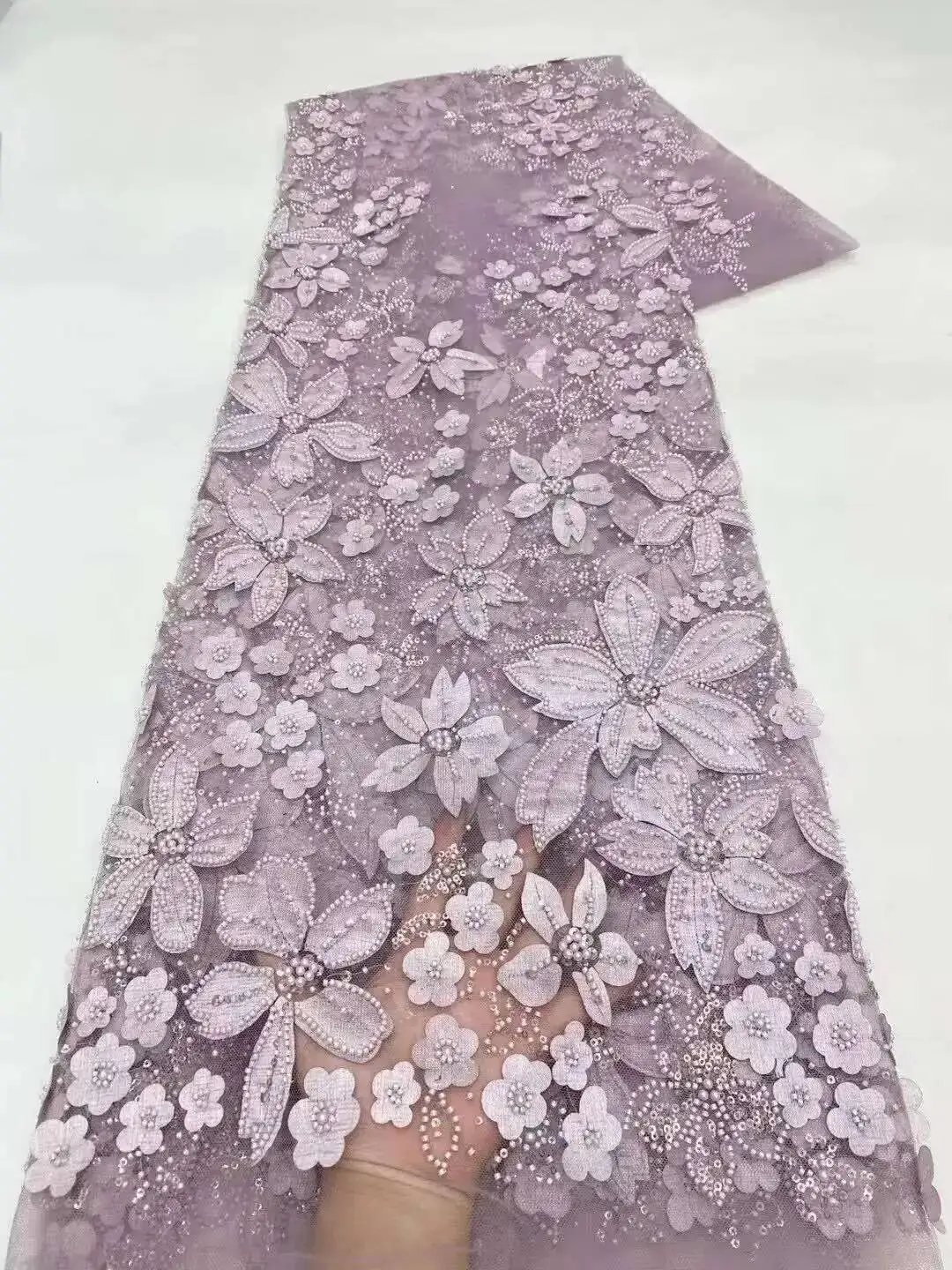

African Lace Fabric Sequins Beaded Embroidery Groom Nigerian Bridal High Quality French Tulle Lace Fabric For Wedding Party