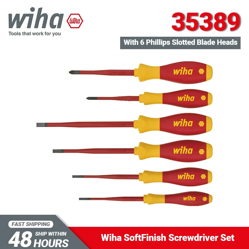 

Wiha 35389 Screwdriver Set for Home Use SoftFinish Electric SlimFix 6 Piece Slotted Phillips Tools Set 1000V VDE Insulated