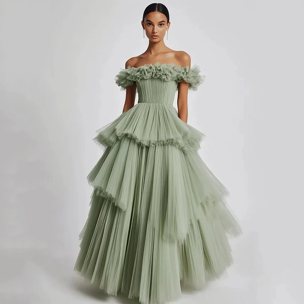 

Arya Exquisite Evening Dress Tulle for Floor-Length Off the Shoulder Sleeveless Prom Dress A-line Vestidos De Fiesta Customized