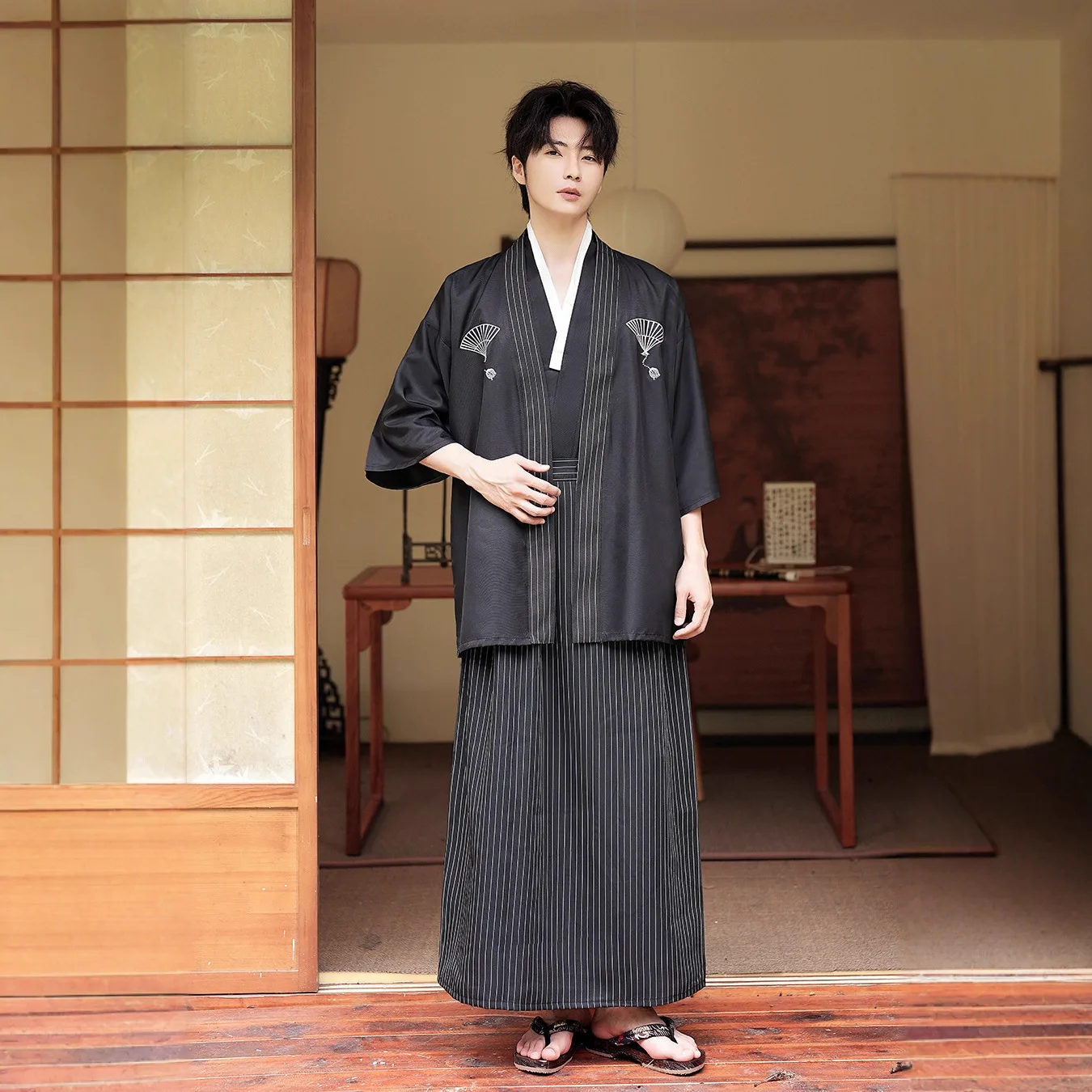 

Мужское самурайское кимоно, японский кардиган юката, длинное платье для сауны, хаори, самурай, косплей, костюмы для выступлений