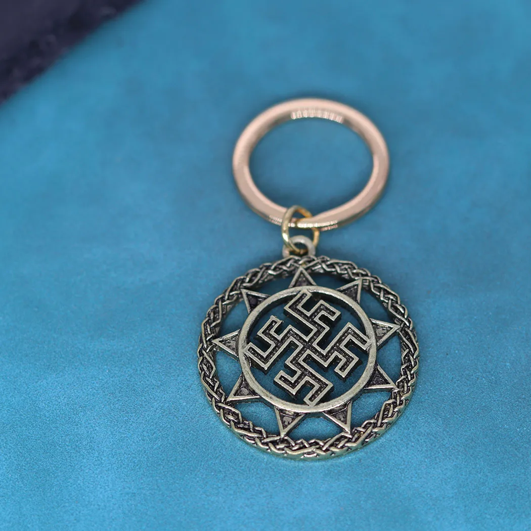 Slavic Dukhobor Amulet Pendant Keychain For Men Women Wheel Protection Ancient Symbol Talisman Pagan Jewelry Viking Key Chains